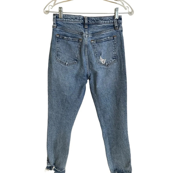Abercrombie & Fitch size 25/0 The Mom High Rise Jeans Ripped Fray Hem Denim Blue - Picture 3 of 5